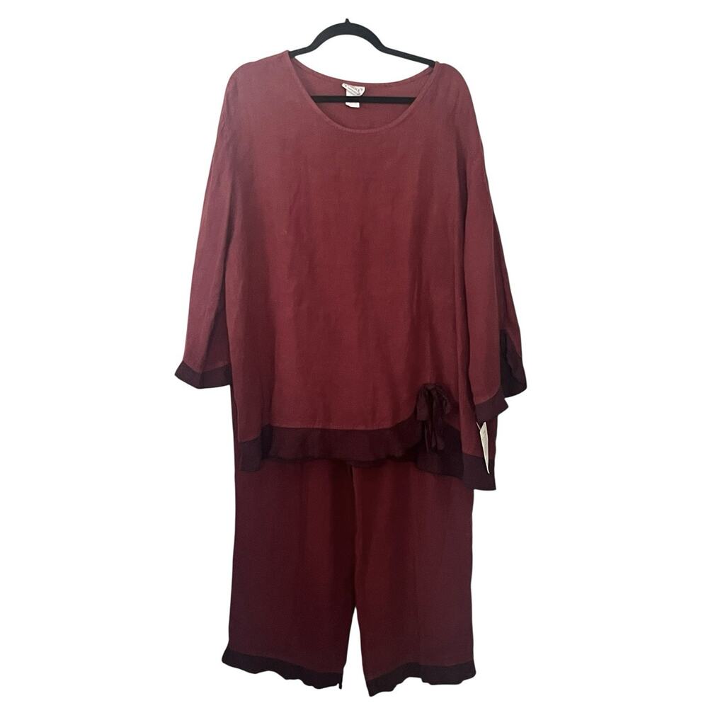 NWT Vintage DONNA USA Linen 2-Piece Outfit Size 3XL Pants Tunic Top Ruffled NOS